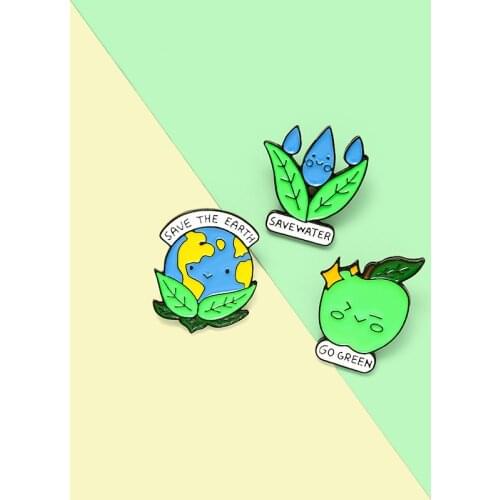 New Save the Earth Enamel Pins Protect Environment Brooches Bag Clothes Lapel Pin Go Green Badge Jewelry Gift Friends