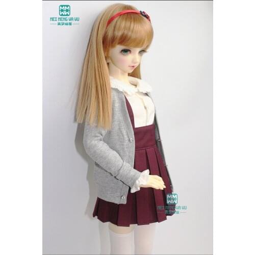 BJD doll clothes girl dress fits 60cm 1/3 BJD doll fashion elegant black pleated skirt / bow shirt / knit cardigan