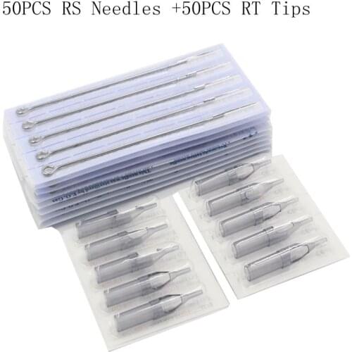 Disposable 50pcs 3RS 5RS 7RS 9RS 11RS 13RS 15RS Tattoo needles +50pcs 3rt 5rt 7rt 9rt 11rt 13rt 15rt Grey Tattoo tips kit