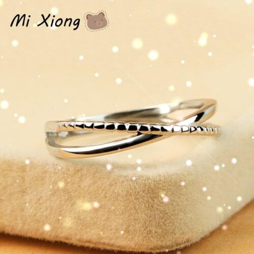 Mi Xiong Real 925 Sterling Silver Womens Rings Original Design Luxury Cross Line Double Layer Unique Charm Elegant Brand Jewelry