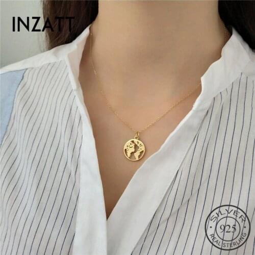 INZATT 925 Sterling Silver Punk Hollow World Map Pendant Necklace For Fashion Women FINE Jewelry Charming Accessories