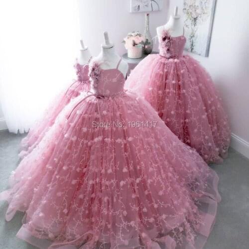 Flower Girl Dresses Lace Flower Tulle Girl Dresses For Wedding Vintage Little Girl Pageant Dresses Lace Princess Kids Gown