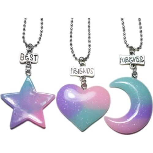 Simulation Gradient Color Star Moon Heart bff Pendant Necklace Children Best Friends 2 Girls Friendship Jewelry Birthday Gift