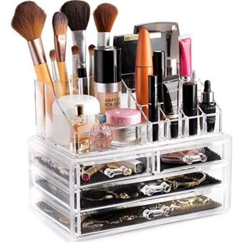 Transparent Cosmetic Storage Box Makeup Organizer Rangement Double Makeup Brush Lipstick Storage Jewelry Drawer Organizador