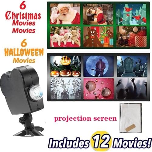 Christmas Halloween Laser Projector 12 Movies Disco Light Mini Window Display Home Projector Indoor Outdoor Wonderland Projector