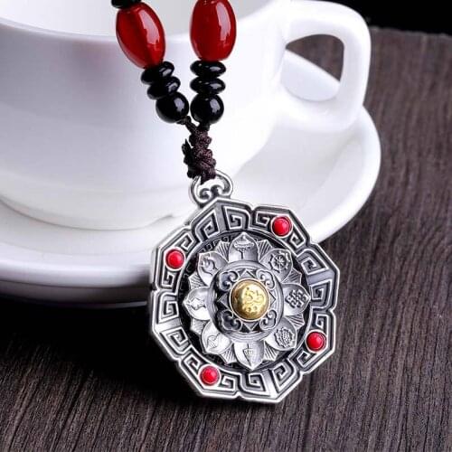 S999 pure silver Thai silver item decoration lotus heart time to run necklace Mens fashion necklace Womans fashion necklace