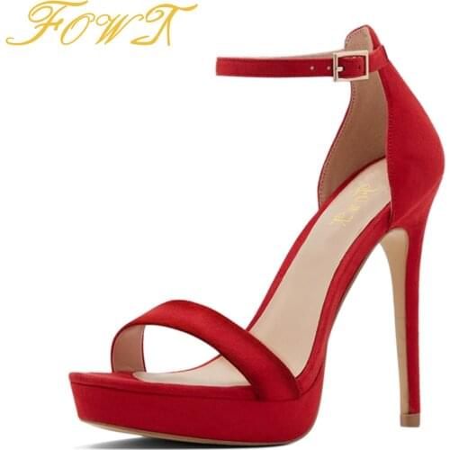 Black Platform Thin Heel Pumps Ankle Strap Open Round Toe D'orsay Shoes Woman Fashion Dress Party Shoes Large Size 4-16 FOWT