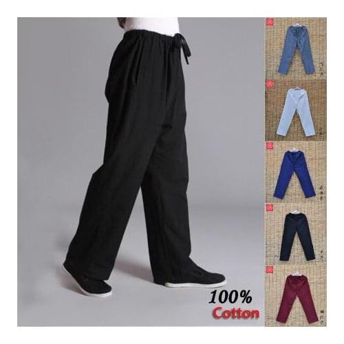 Pure Cotton Kung Fu Sports Pants Practise Old-coarse Male Tang-suit Breathable Trousers Chinese Traditiona Tai Chi Leisure Pants