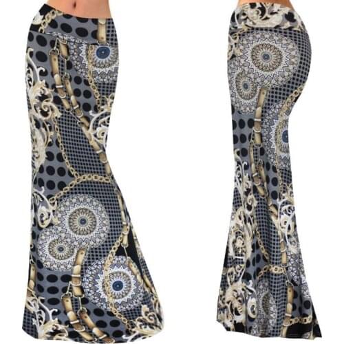 2019 Africa Clothing Traditional Styles Printed Long Chiffon High Waist Skirt For Woman