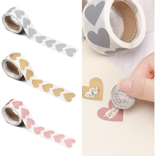 1Roll Love Heart /Round Shape Scratch Off Sticker Secret Code Cover Label For Home Game Wedding Message Card Scratch Off Sticker