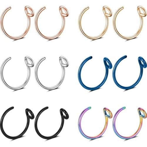 20G Fake Nose Ring Hoop 8mm Faux Lip Septum Nose Ring Set for Men Women Piercing Jewelry
