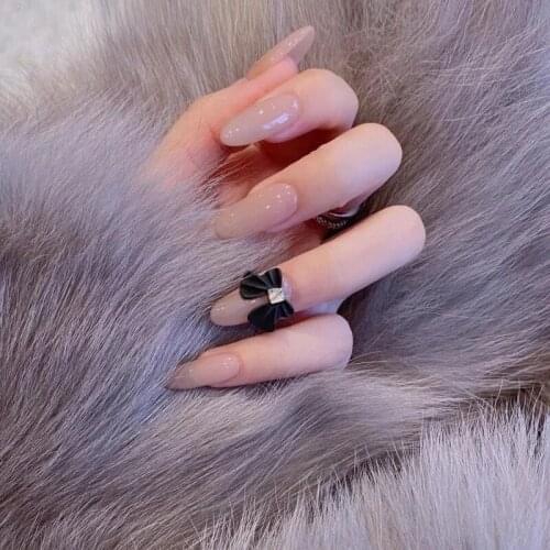 24 PCS Kit with Jelly Gel Glue Acrylic Fake Fingernail Rhinestones Designs Oval Pink False Nails Press on Full Set JP1777-B3