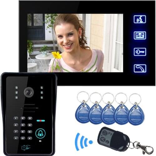 7" LCD Video Door Phone Doorbell Intercom System Key Fobs Code Unlock