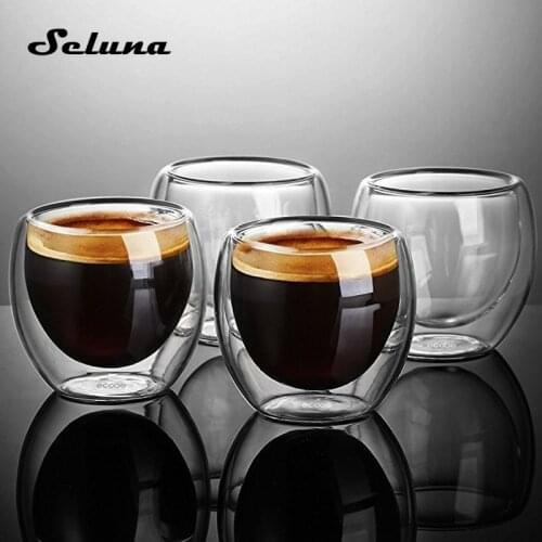 Double Wall Glass Coffee Cups Insulated Espresso Cup Cold Drinking Wine Shot Glasses Tea Latte Coffee Mugs Whiskey Glass Cups