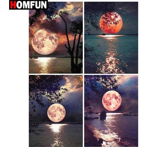 HOMFUN Full Square/Round Drill 5D DIY Diamond Painting "Moon night seascape" 3D Diamond Embroidery Cross Stitch Home Decor Gift