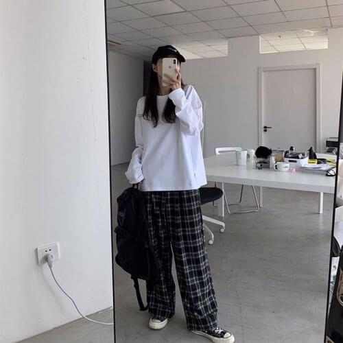 Plaid trousers of the elastic vintage at the waist high-waisted Summer Base Women BF Minimalist Style Lord Trousers trousers