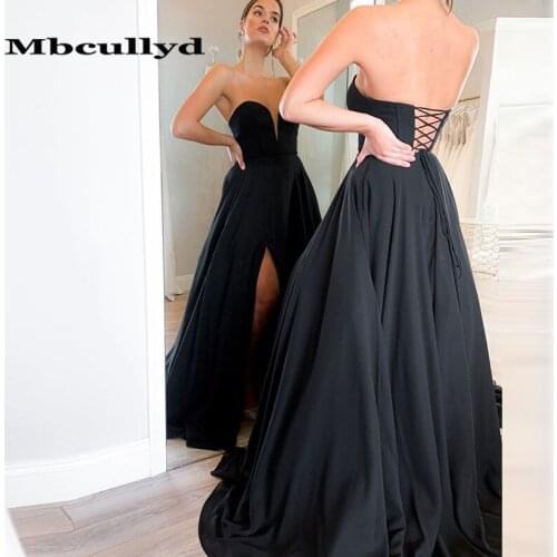 Mbcullyd Black Prom Dress Long 2020 High Split A Line Robe De Soiree Sexy Backless Graduation Evening Dresses For Women