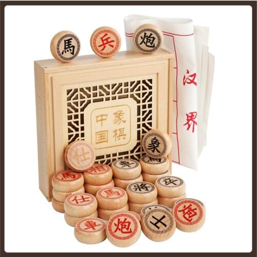 Wood Chinese Chess Set Beech Kids Beginner Tournament Traditional Strategy Game Hollow Chessboard Juego De Mesa Entertainment
