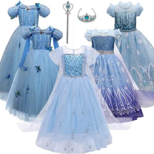 Colorful Kids Birthday Party Children Clothing Princess Dress Halloween Costume For Girls Belle Dress Send Crown New Year 5-10y
