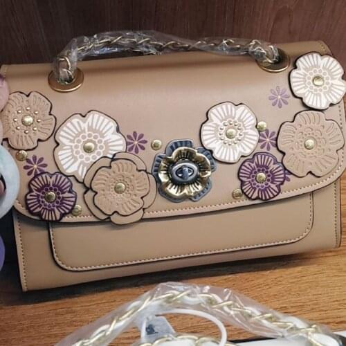 Designer Women Colorful Flower Handbag Elegant Ladies Leather Chain Shoulder Bag Runway Packing Flap Sling Crossbody Bags