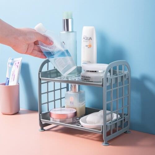 Double Layer Kitchen Desktop Living Room Plastic Cosmetics Desktop Finishing Bathroom Accessories Organizer Storage Rack