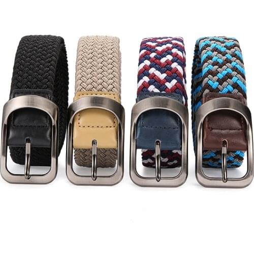 Elastic Canvas Belts for Men Women Fashion Metal Pin Buckle Woven Elastic Stretch Belt Casual Waist Accessories Jeans Trousers