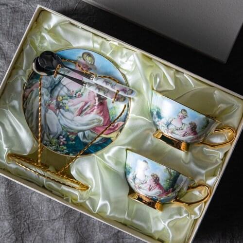 European Ceramic Coffee Cup And Saucer Set Ceramic Retro British Afternoon Tea Cup Set