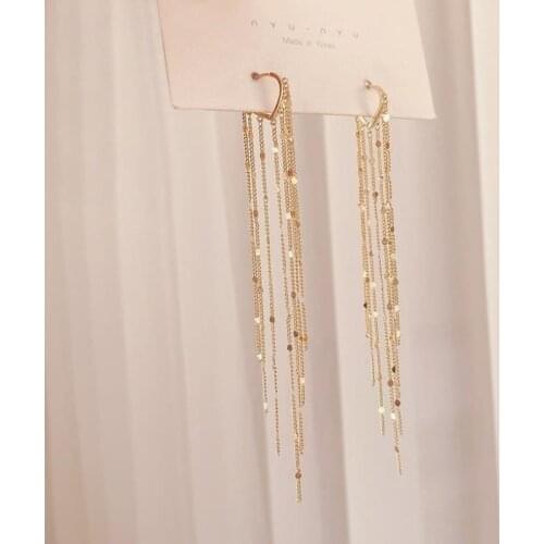 Exknl 2021 New Arrival Fashion Long Metal Tassel Drop Earrings Korean Joker Sweet Lovely Heart Elegant Big Shiny Women Earrings