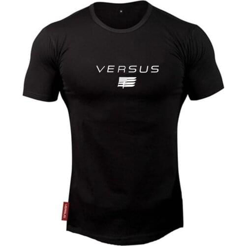 Men T-shirts Letter Printed Muscle Shirt Bodybuilding Jogger Workout Fitness T Shirts Cotton O-Neck Shirt for Men