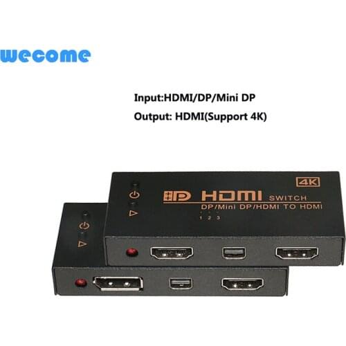 WECOM 3 Port Input HDMI/DP/Mini DP Output HDMI Switch switcher,3 in 1 out Switch Support 4k