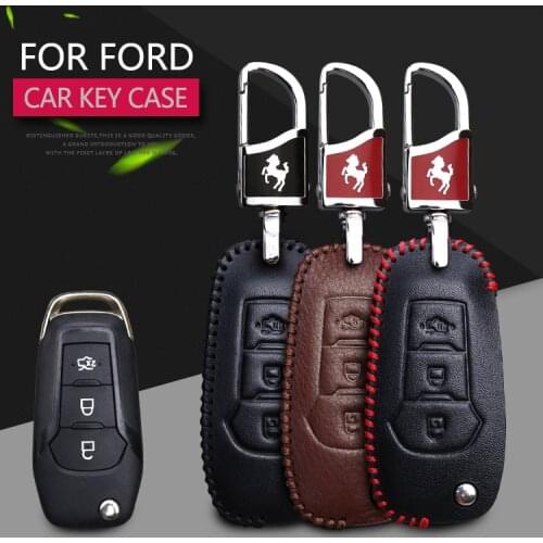 Leather Car Key Case Cover for Ford Fiesta MK8 S Max Mondeo MK5 Ranger Mustang Kuga Galaxy Explorer Focus 2 3 MK4 Fusion Key Fob