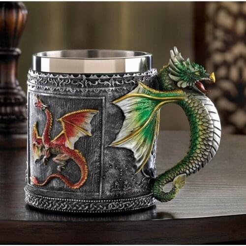 3D Dragon Mug Faucet Cup Double Wall Stainless Steel Canecas Coffee Cup Mug Novelty Medieval-Double Wall Stainless Steel (00353)