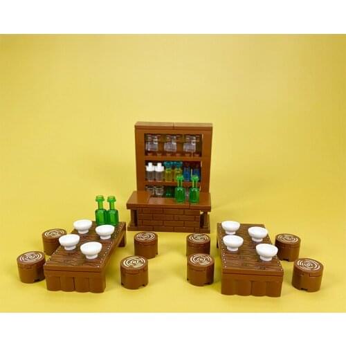 Small particle building blocks MOC bar night club pub bar counter wine cabinet wine table long table scene supplement package