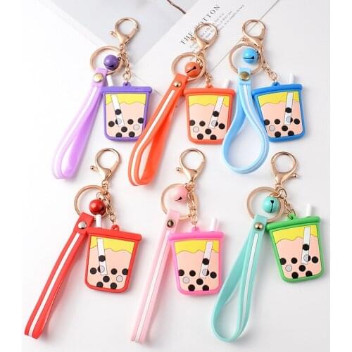 Lovely Milk Tea Cup Cup Key Chain Car Pendant Colorful Soft Rubber PVC Keychains For Women Key Ring Bag Pendant Jewelry