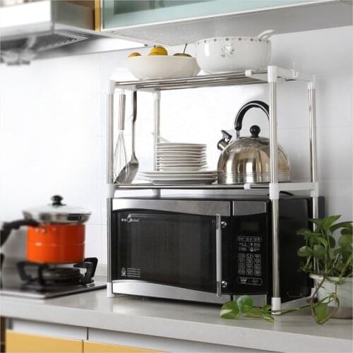 New Stainless Steel Adjustable Multifunctional Microwave Oven Rack Standing Double-layer Kitchen Storage Rack Oven Spice Rack