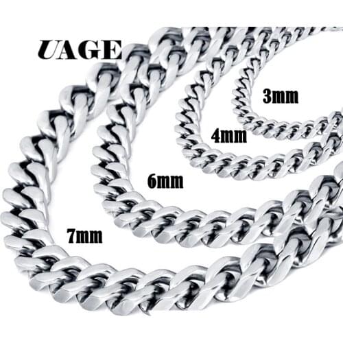 UAGE Mens Necklaces Chains Stainless Steel Silver Color BColor Necklace for Men Women Curb Cuban Davieslee Jewelry 3/4/6/7mm