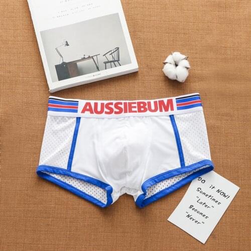 Aussiebum Mens Boxer Briefs Sexy Mesh Buttocklift Breathable Ice Silk Fashion and Comfortable Tide