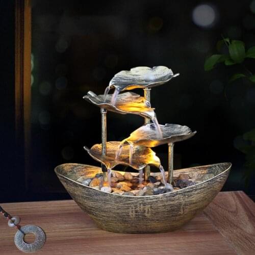 USB Sailing Lotus Leaf Tabletop Fountain With Led Lights Desktop Ornaments Indoor Landscape Home Decoration Gifts For Friends