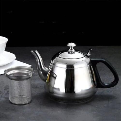 Stainless Steel Silver Teapot Tea Infuser Filter Metal Coffee Maker Gas Stove Induction Cooker Water Kettle Hotel Large Tea Pot