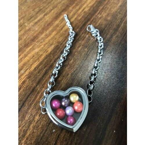 New Heart Floating Locket Charm Bracelet & Bangles Rhinestone Glass Living Memory Locket Pendant Bracelets Women Jewelry SL015