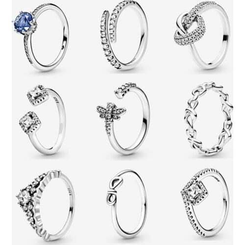 New 100% 925 Sterling Silver Ring Love Heart CZ Rings Red Clear Crystal For Women Wedding Girlfriend Gift Jewelry 2021