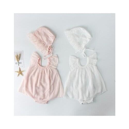 Toddler Baby 2pcs Set Infant Fly Sleeves Lace Romper Dress Elastic Jumpsuit Hat Infant Newborn Princess Summer Party Playsuits