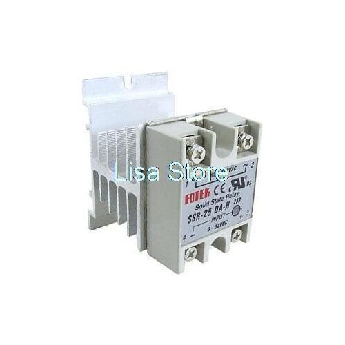 Single Phase Solid State Relay SSR-25DA 25A 90-480V AC w Heat Sink