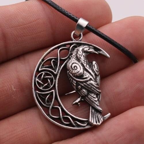 Odin Raven Crescent Moon Pendant Amulet Wicca Pagan Talisman Jewelry Viking Necklace