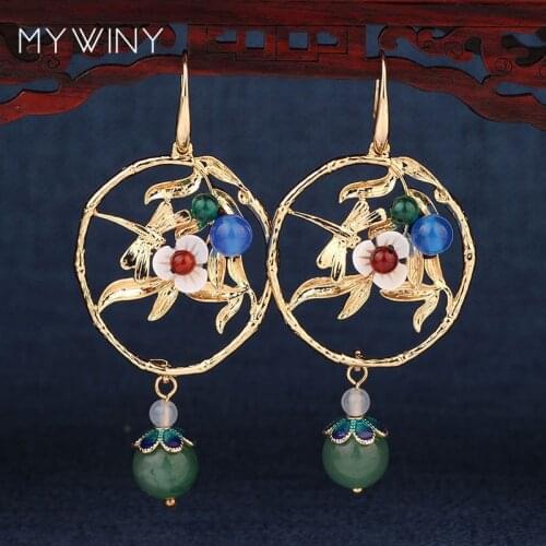 Fashion of personality Artificial Crafts MYWINY handmade braided flowers jewelry ,nature shell stones earrings