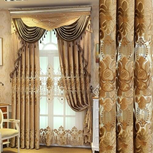 Chenille High Shading Rate Embroidered Window Screen Curtains European Luxury Brown Curtains for Living Room and Bedroom
