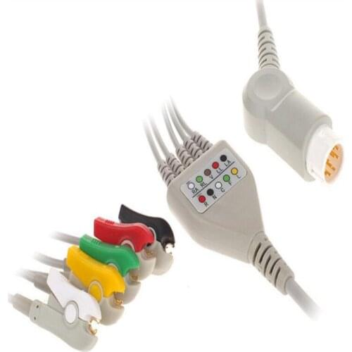 Compatible for Philips/HP 12Pin MP20/30/VM6 Patient Monitor ECG Cable One Piece 5 Leads,ECG Cable Leadwires Clip End IEC.TPU