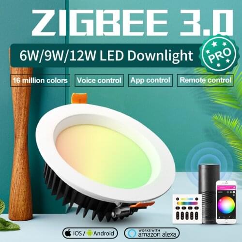 GLEDOPTO ZigBee 3.0 6W/9W/12W Smart Ceiling Downlight Pro RGBCCT App/Voice/Remote Work With Amazon Echo Plus SmartThings