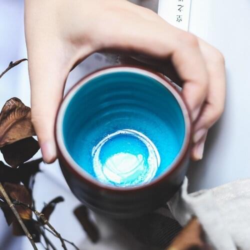 Japanese Ceramic Ice Crack Glaze Blue Tea Cup Drinking Hand Retro Straight Household Wine Cup Mugs Cat
