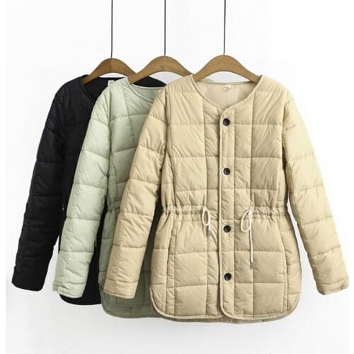 Plus Size O Neck Solid Black Khaki Women Slim Waist Quilted Coats 2021 New Winter Casual Ladies Warm Jackets Female Tops